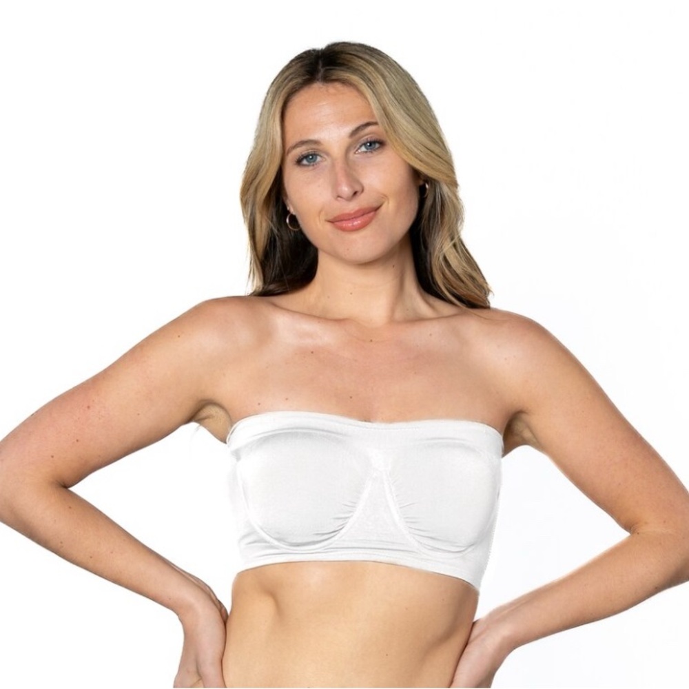 Rhonda Shear White Bandeau Strapless Bra